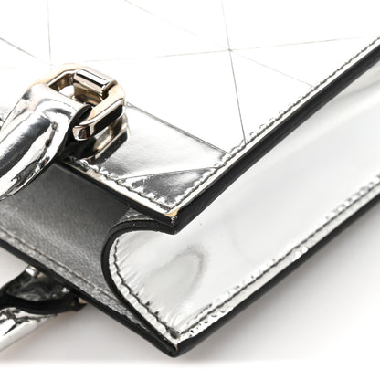 Prada Spazzolato Metal Triangle Logo Triangle Patterned Small Double Handle Crossbody Tote Argento 12 of 14