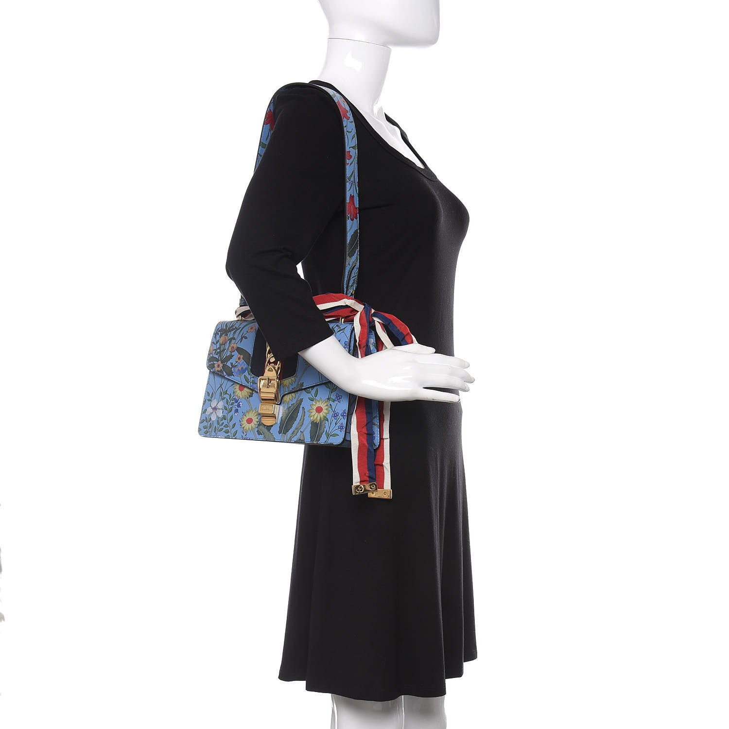 Gucci Shangai Calfskin Web New Flora Small Sylvie Shoulder Bag Azure 2 of 10