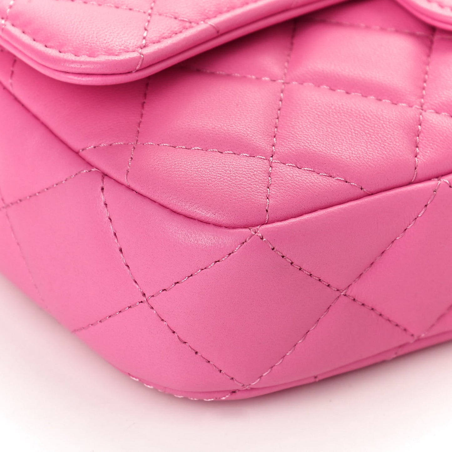 Lambskin Quilted Flap Phone Holder With Chain Neon Pink