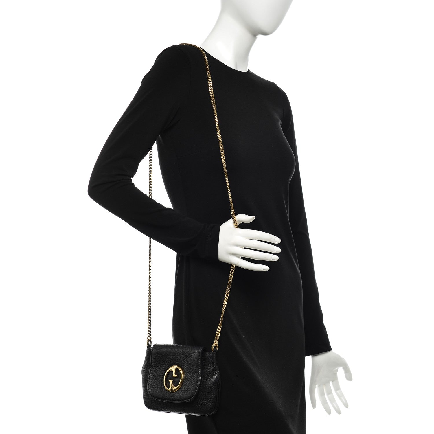 Gucci Pebbled Calfskin Small 1973 Chain Shoulder Bag Black 2 of 9
