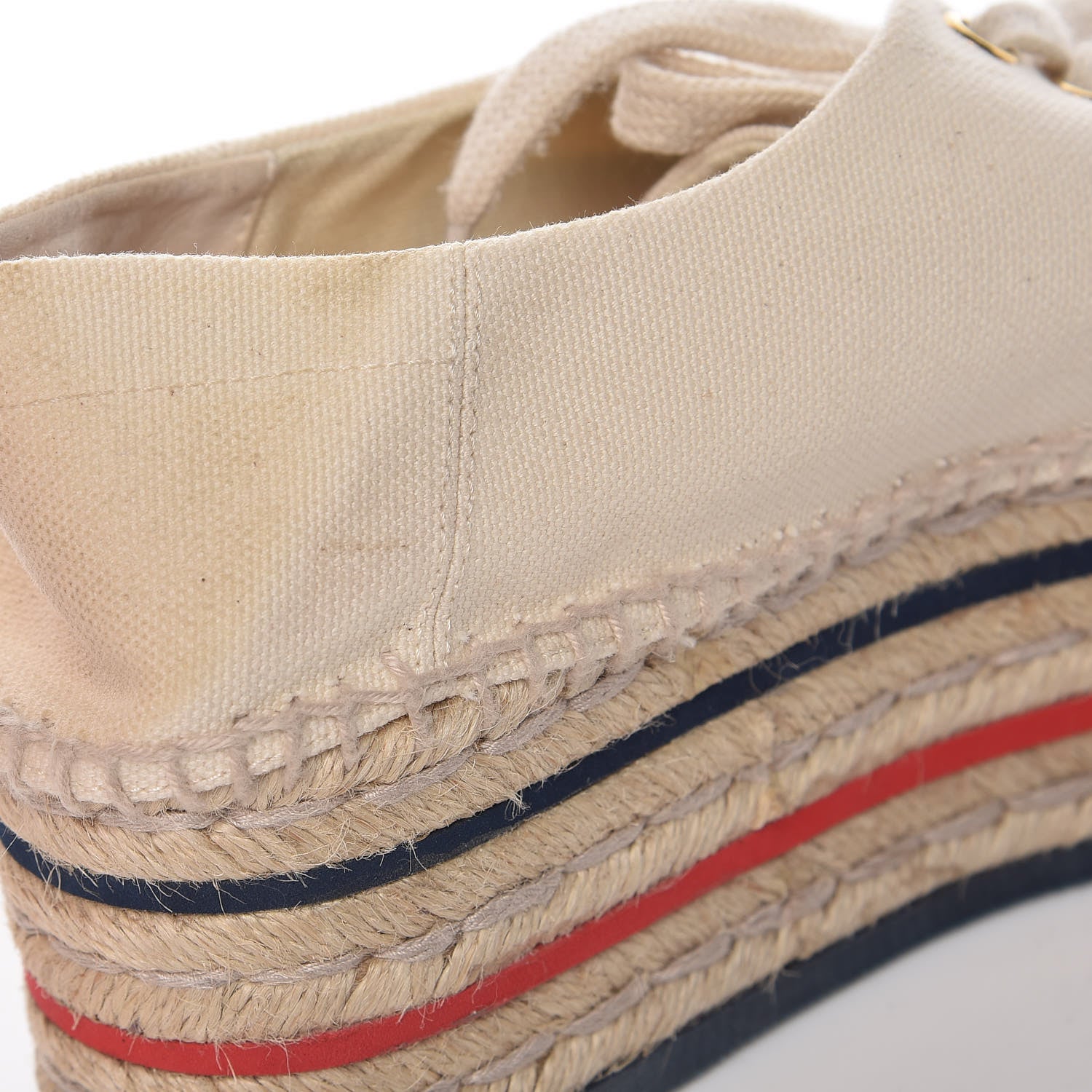Gucci Canvas Logo Lace-Up Platform Espadrilles 35 Greggio Grege 16 of 18