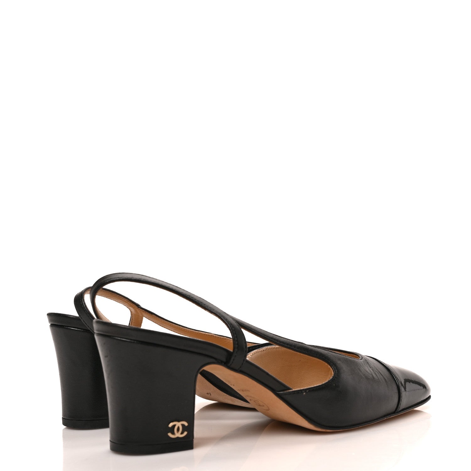 Chanel Textured Calfskin Glazed Goatskin Cap Toe CC Slingback Pumps 35 Black 4 of 8