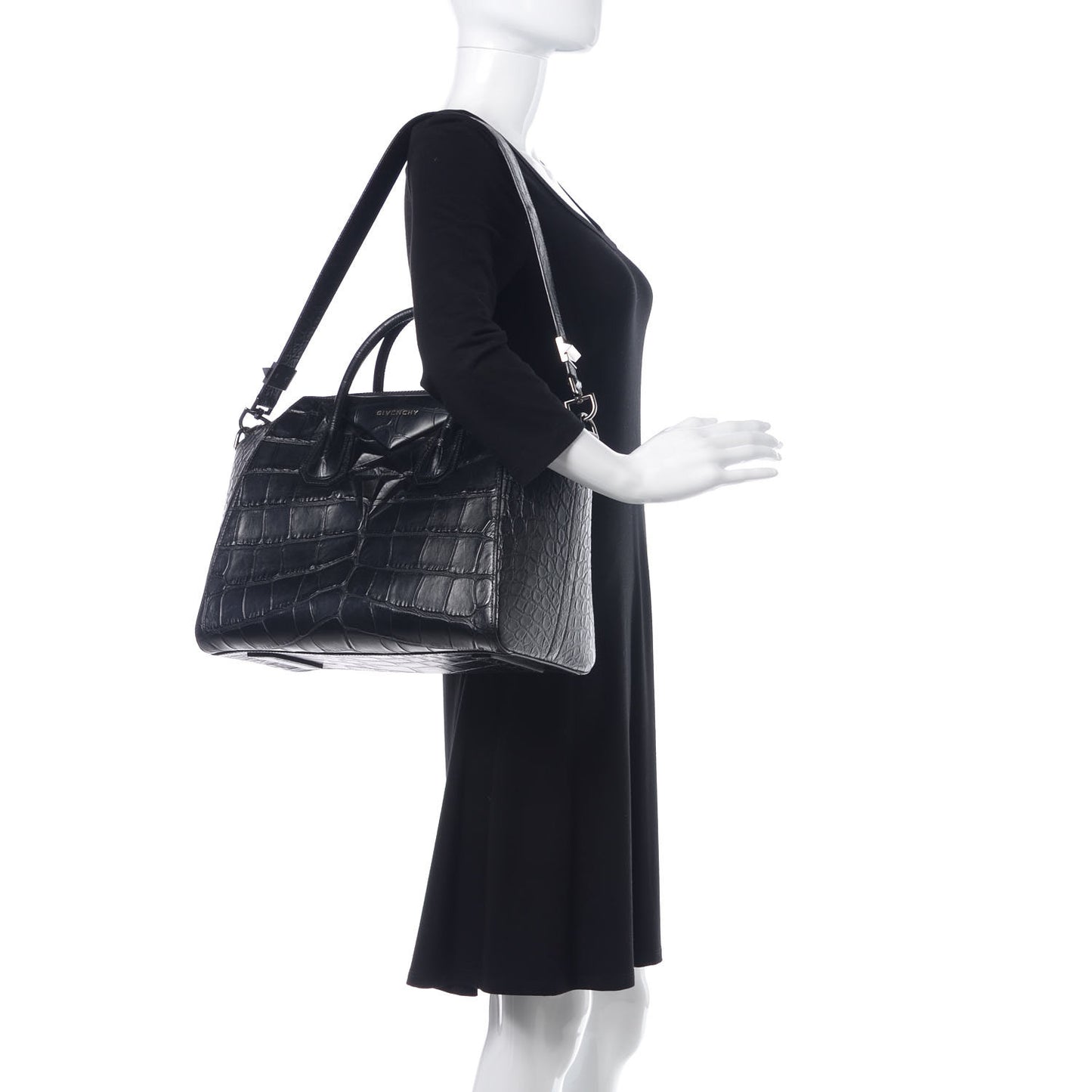 Calfskin Crocodile Embossed Medium Antigona Black