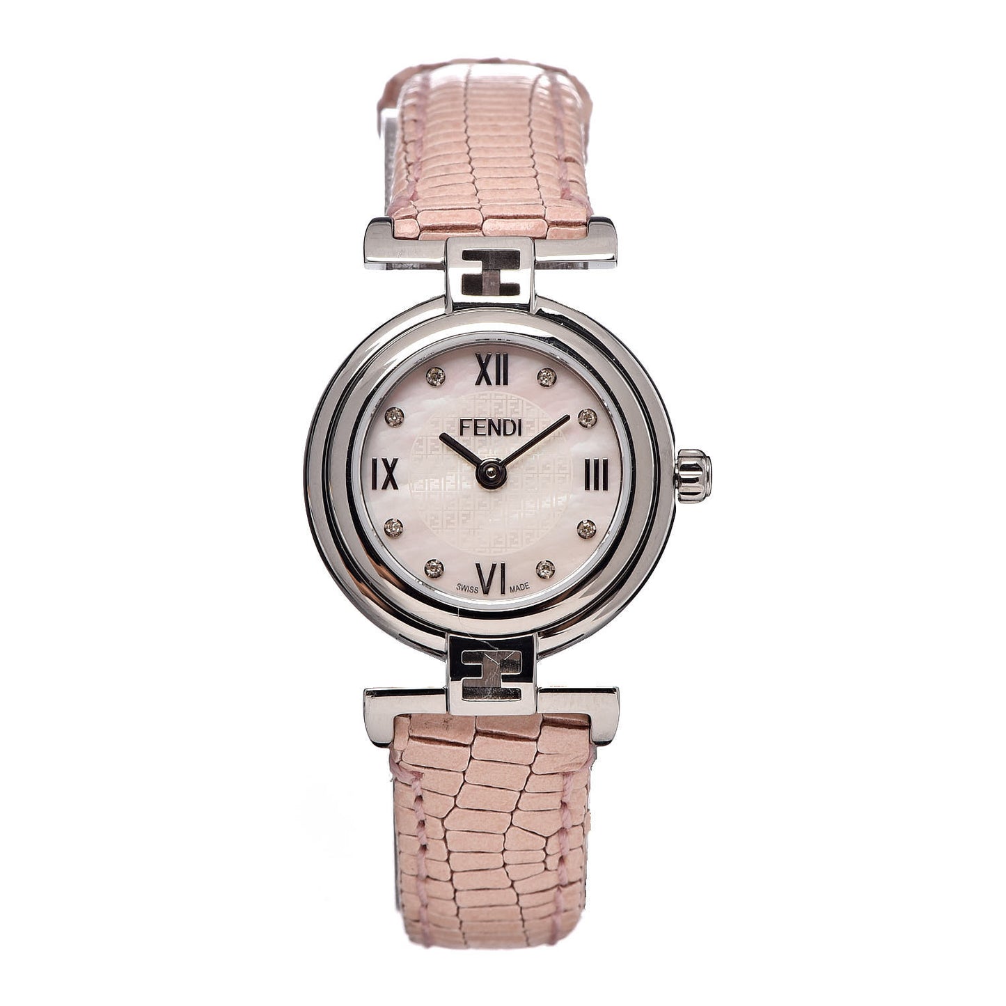 Stainless Steel Calfskin Diamond Pink Mother of Pearl 23mm Moda Quartz Watch