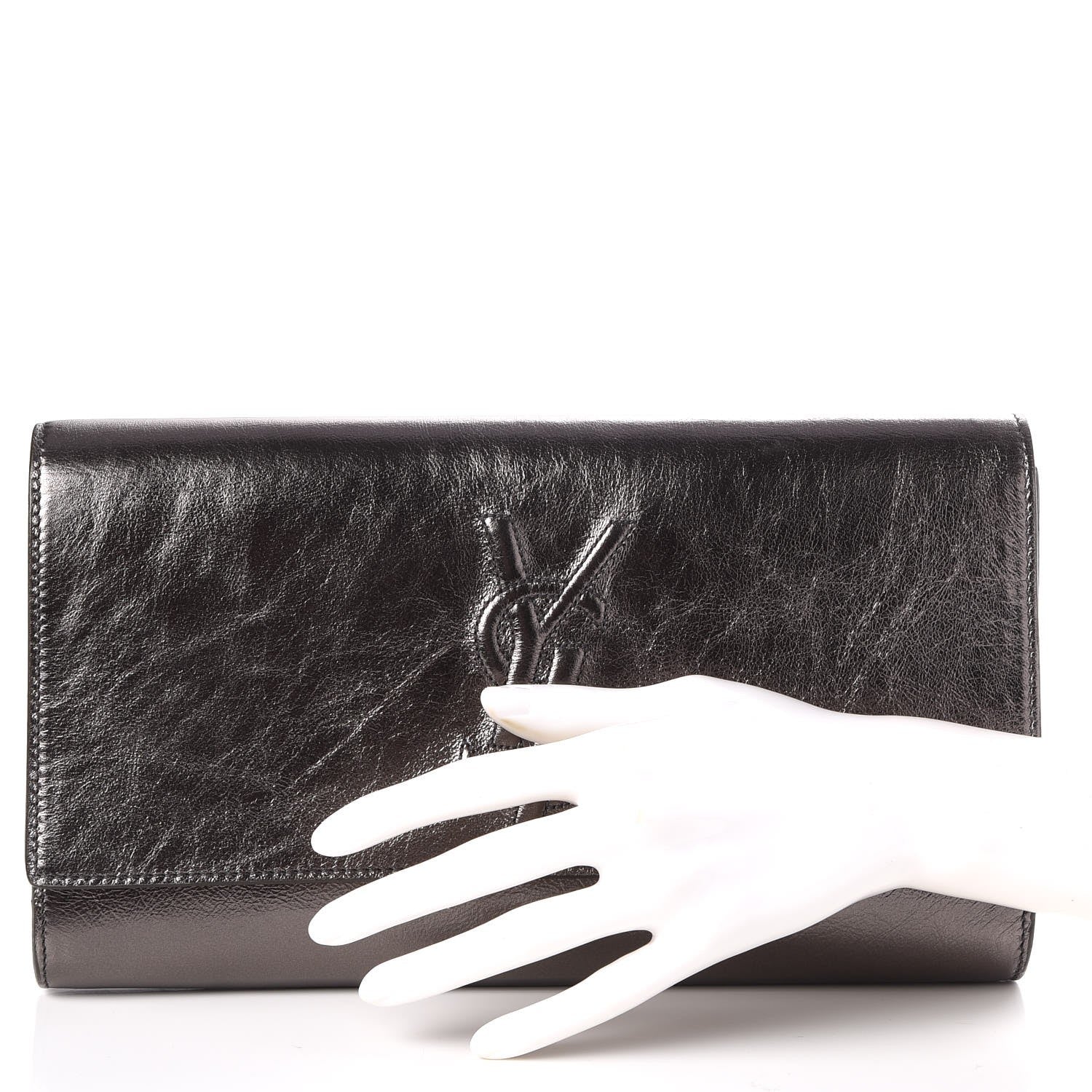 Saint Laurent Metallic Calfskin Large Belle De Jour Clutch Dark Silver 2 of 7