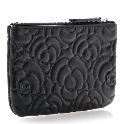 Chanel Goatskin Camellia Embossed Cosmetic Pouch Black 3 of 8