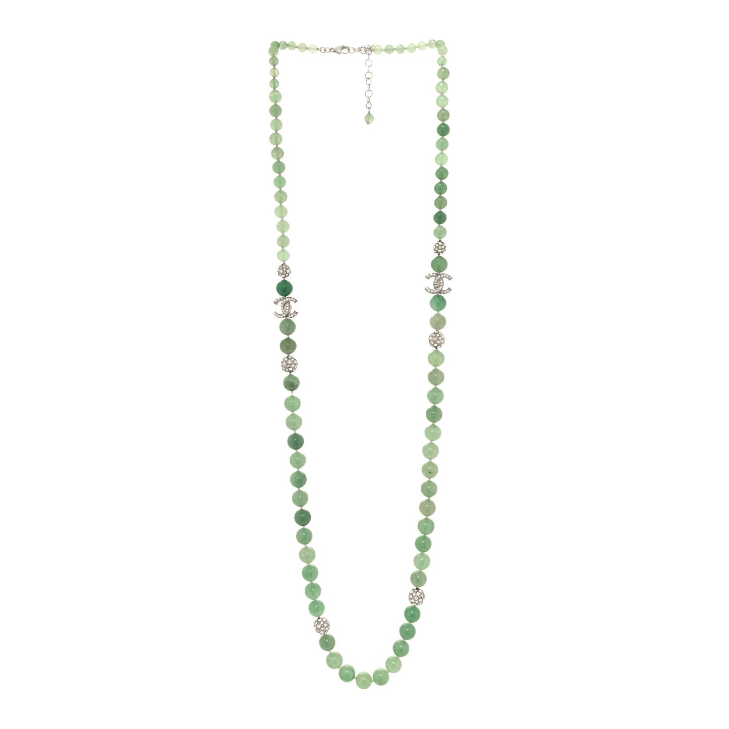 Beaded Crystal CC Long Necklace Silver