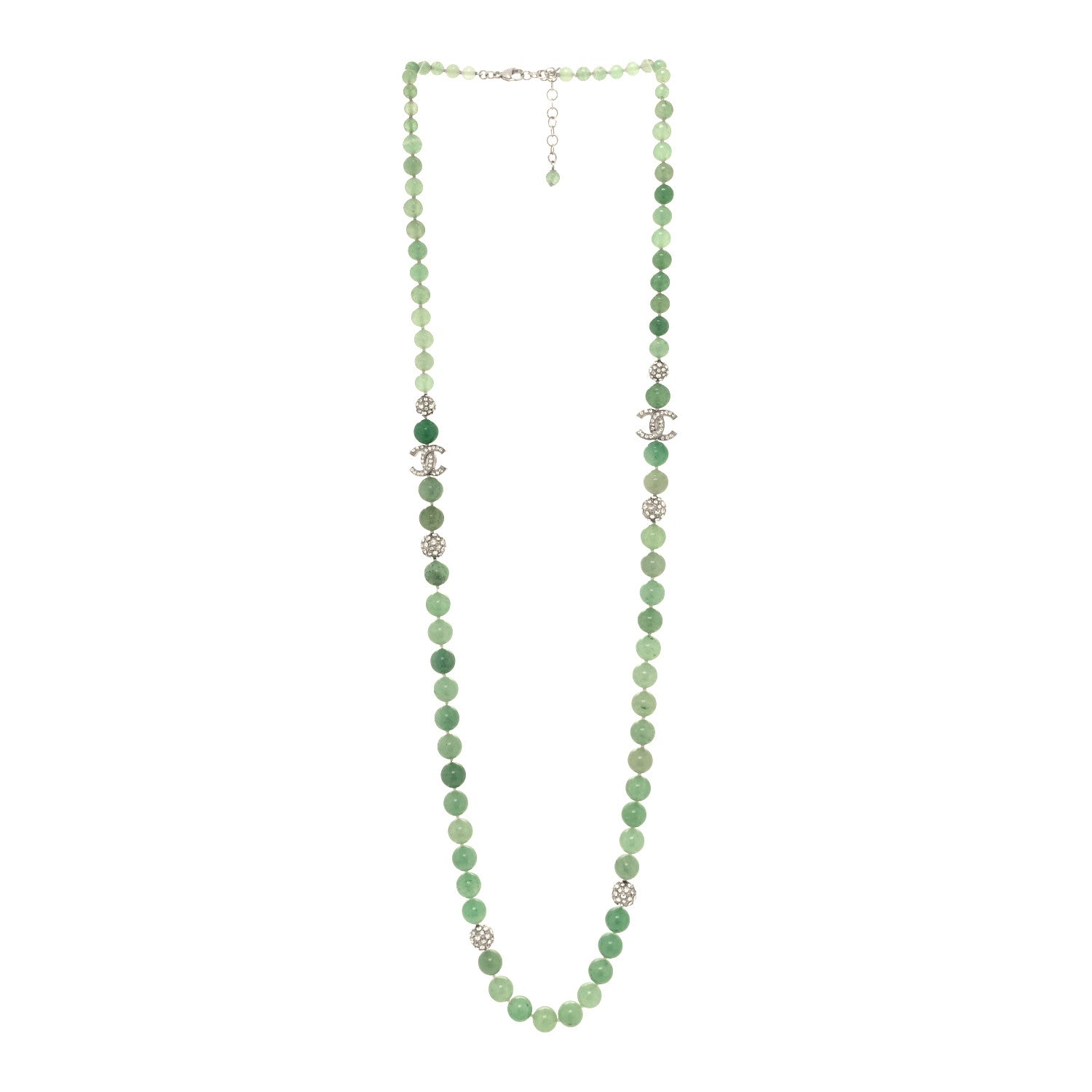 Chanel Beaded Crystal CC Long Necklace Silver 3 of 5