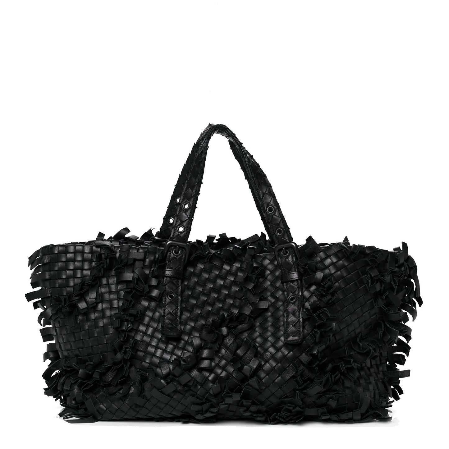 Nappa Intrecciato Patchwork Frayed Tote Black