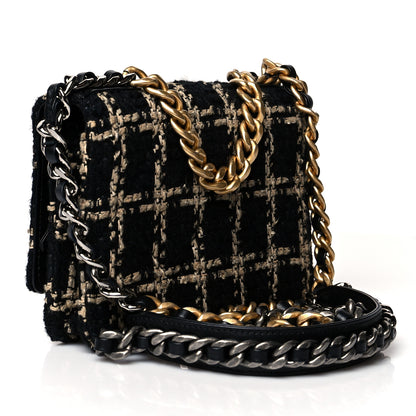 Chanel Tweed Quilted Chanel 19 Wallet On Chain WOC Black Beige 3 of 10
