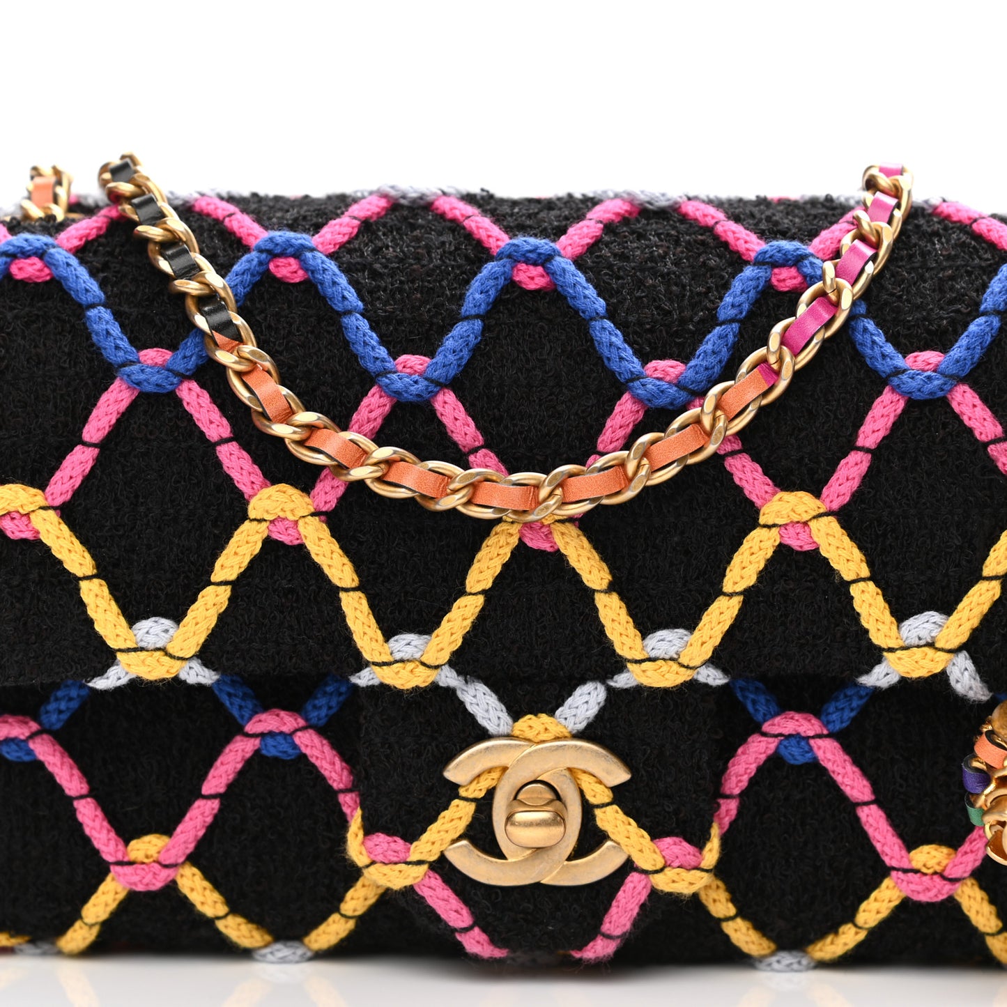 Tweed Diamond Threaded Mini Rectangular Pearl Crush Flap Black Multicolor