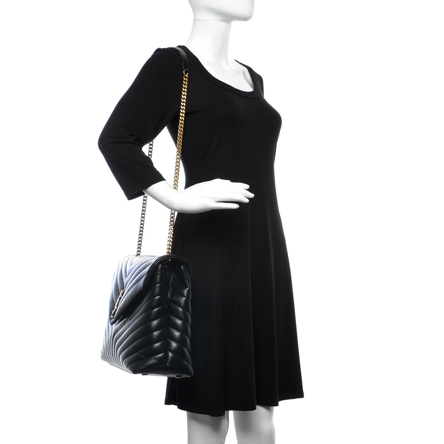 Calfskin Y Quilted Monogram Large Loulou Chain Satchel Black