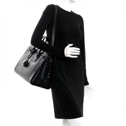 Saint Laurent Calfskin Crocodile Embossed Medium Supple Sac de Jour Black 2 of 7
