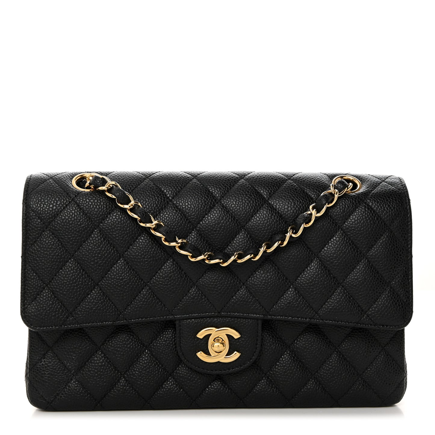 Caviar Quilted Medium Double Flap Black