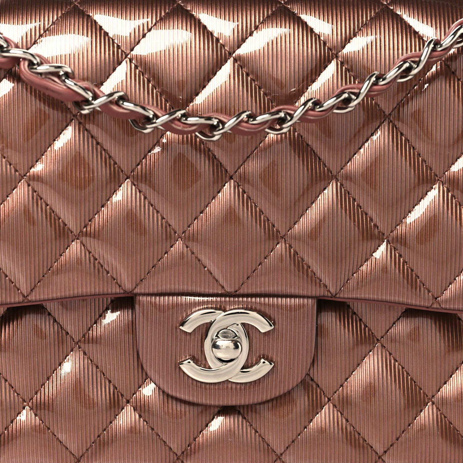 Chanel Striated Patent Quilted Medium Double Flap Bronze 8 of 12