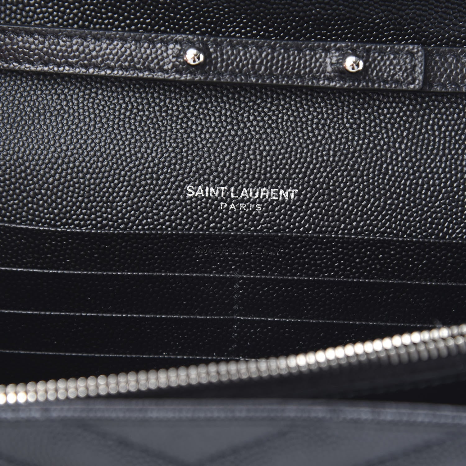 Saint Laurent Grain De Poudre Matelasse Chevron Monogram Chain Wallet Black 6 of 11