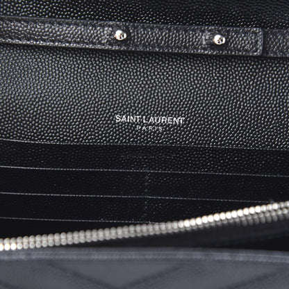 Saint Laurent Grain De Poudre Matelasse Chevron Monogram Chain Wallet Black 6 of 11