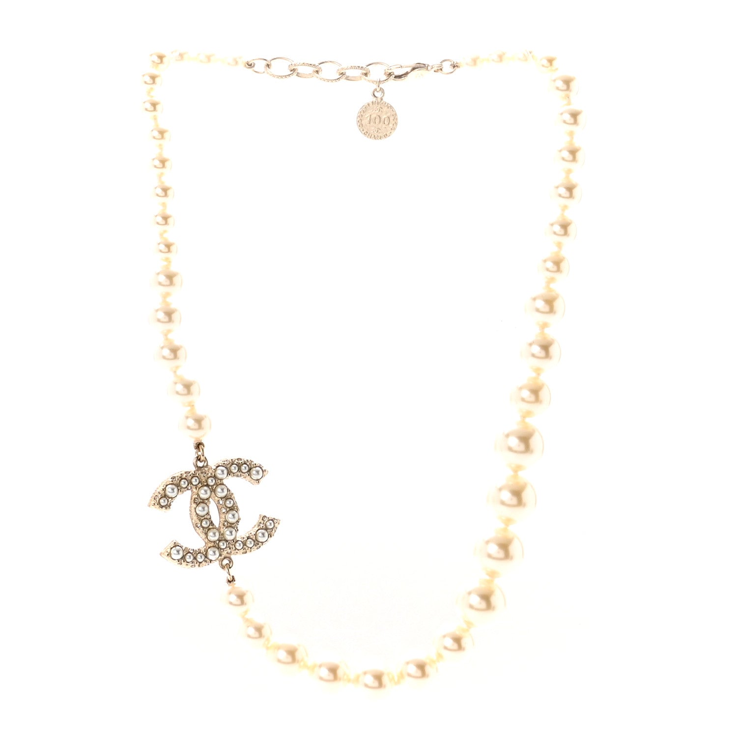Chanel Pearl CC 100th Anniversary Necklace Light Gold 3 of 7