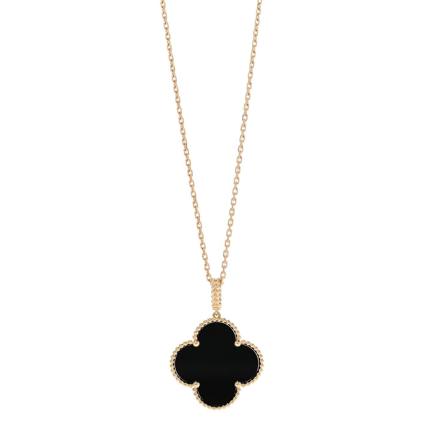 18K Yellow Gold Black Onyx Magic Alhambra Pendant Necklace
