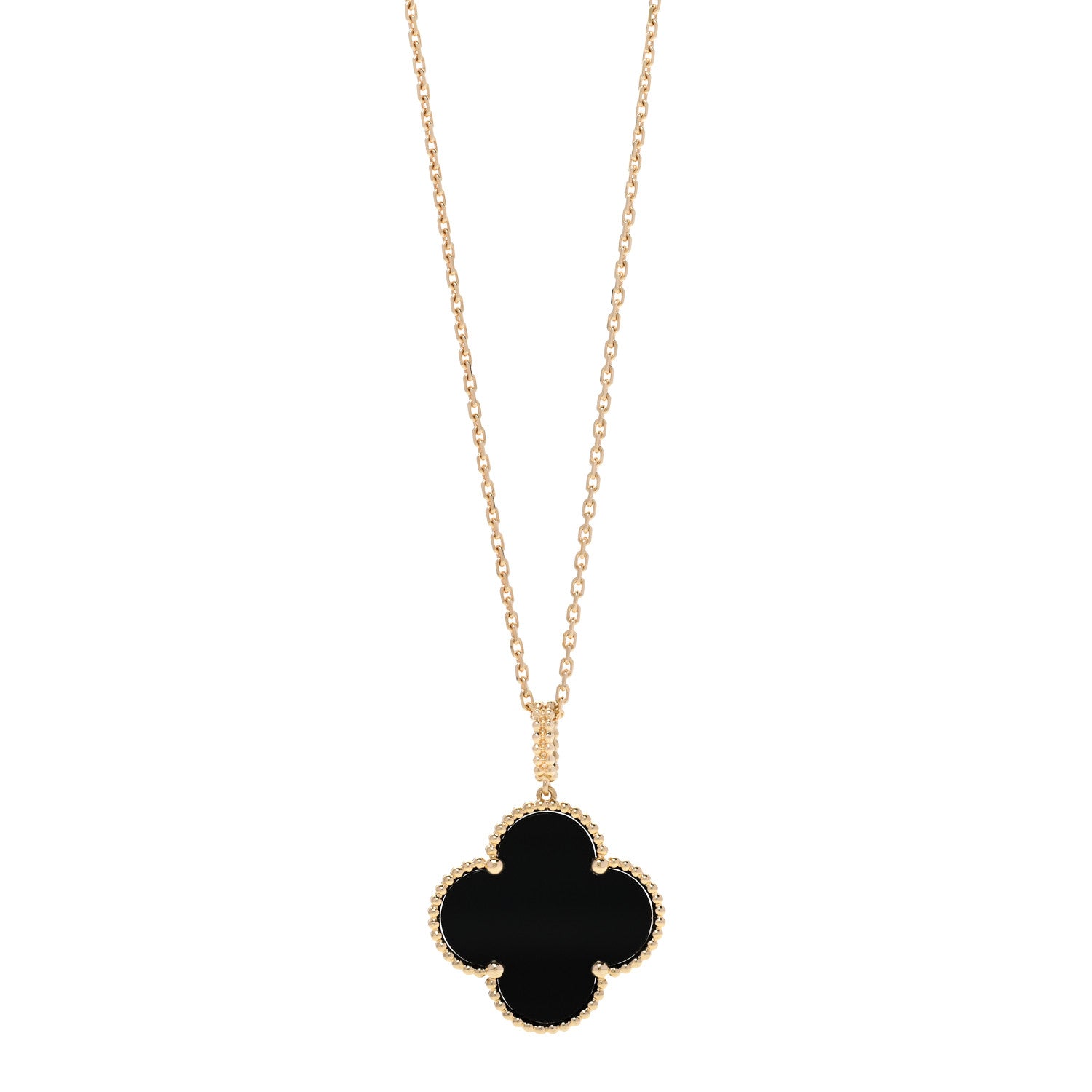 Van Cleef & Arpels 18K Yellow Gold Black Onyx Magic Alhambra Pendant Necklace 1 of 6