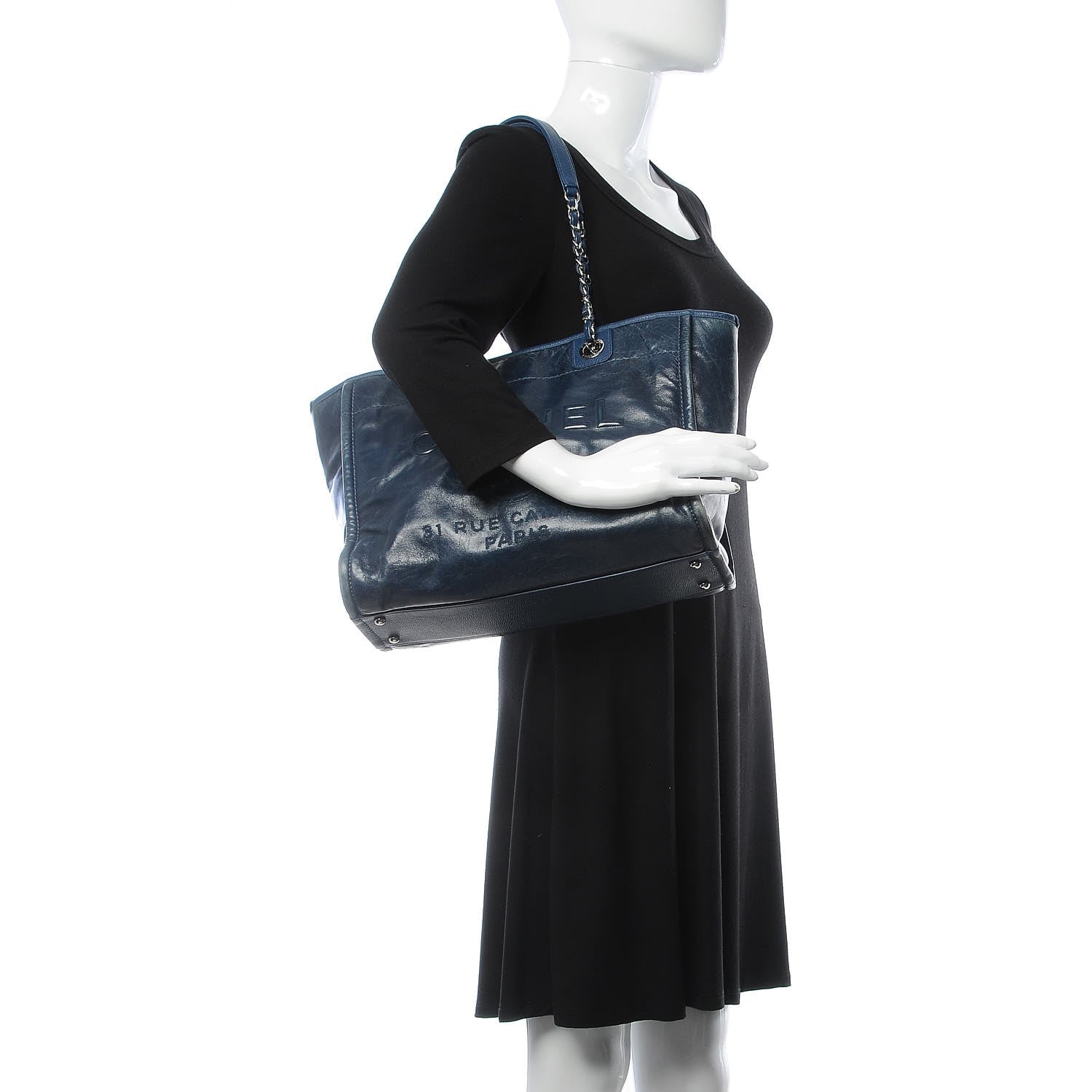 Chanel Glazed Calfskin Small Deauville Tote Blue 2 of 14
