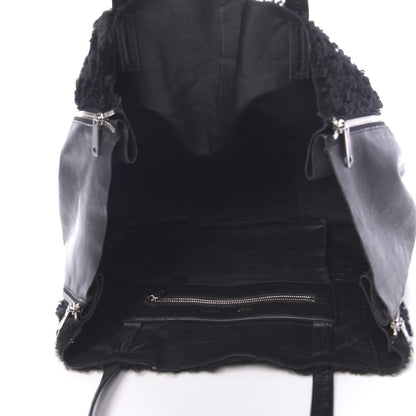 Celine Shiny Smooth Calfskin Shearling Horizontal Cabas Zipper Tote Black 5 of 17