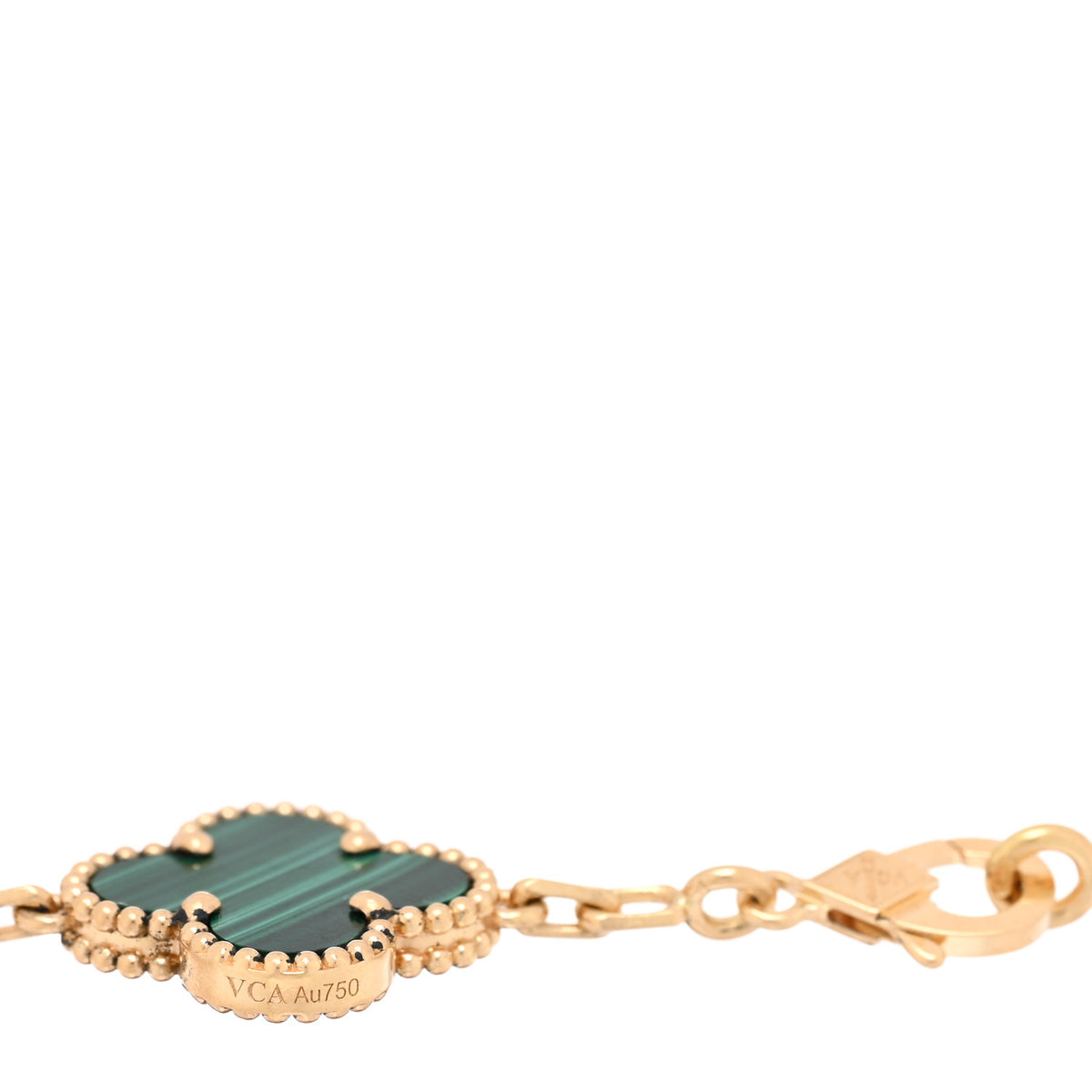 18K Yellow Gold Malachite 5 Motifs Vintage Alhambra Bracelet