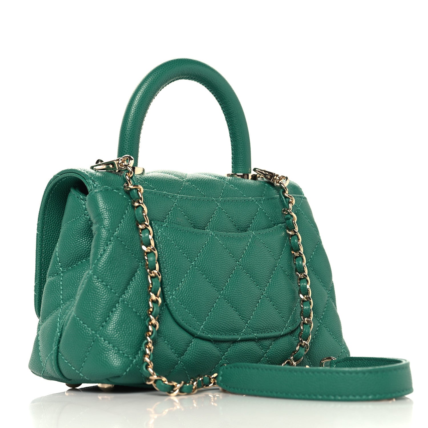 Chanel Caviar Quilted Extra Mini Coco Handle Flap Green 3 of 10