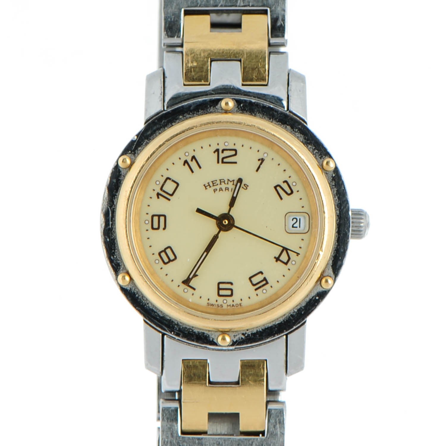 Hermes Stainless Steel 24mm Clipper Quartz Watch Gold 1 of 10