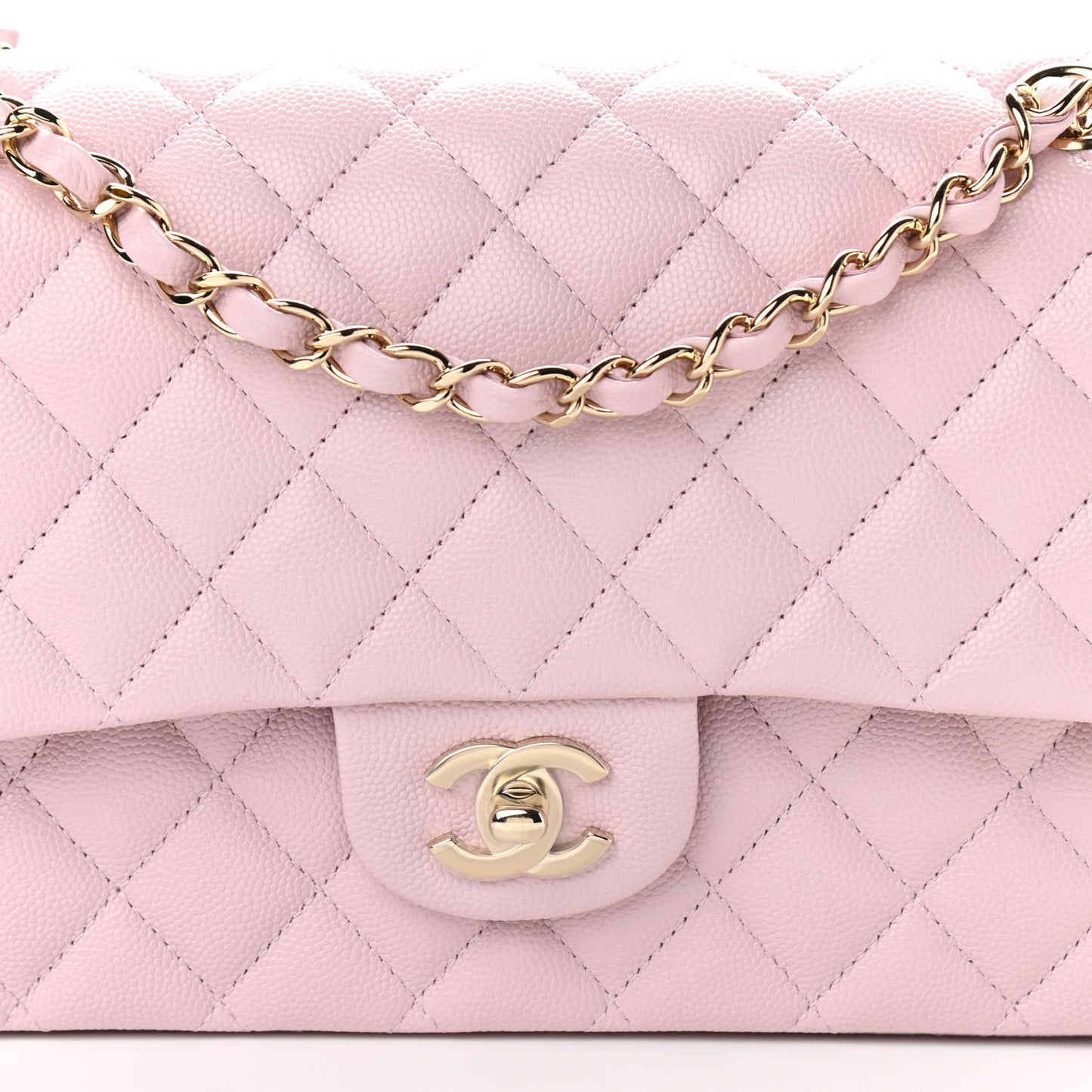 Caviar Quilted Medium Double Flap Light Pink