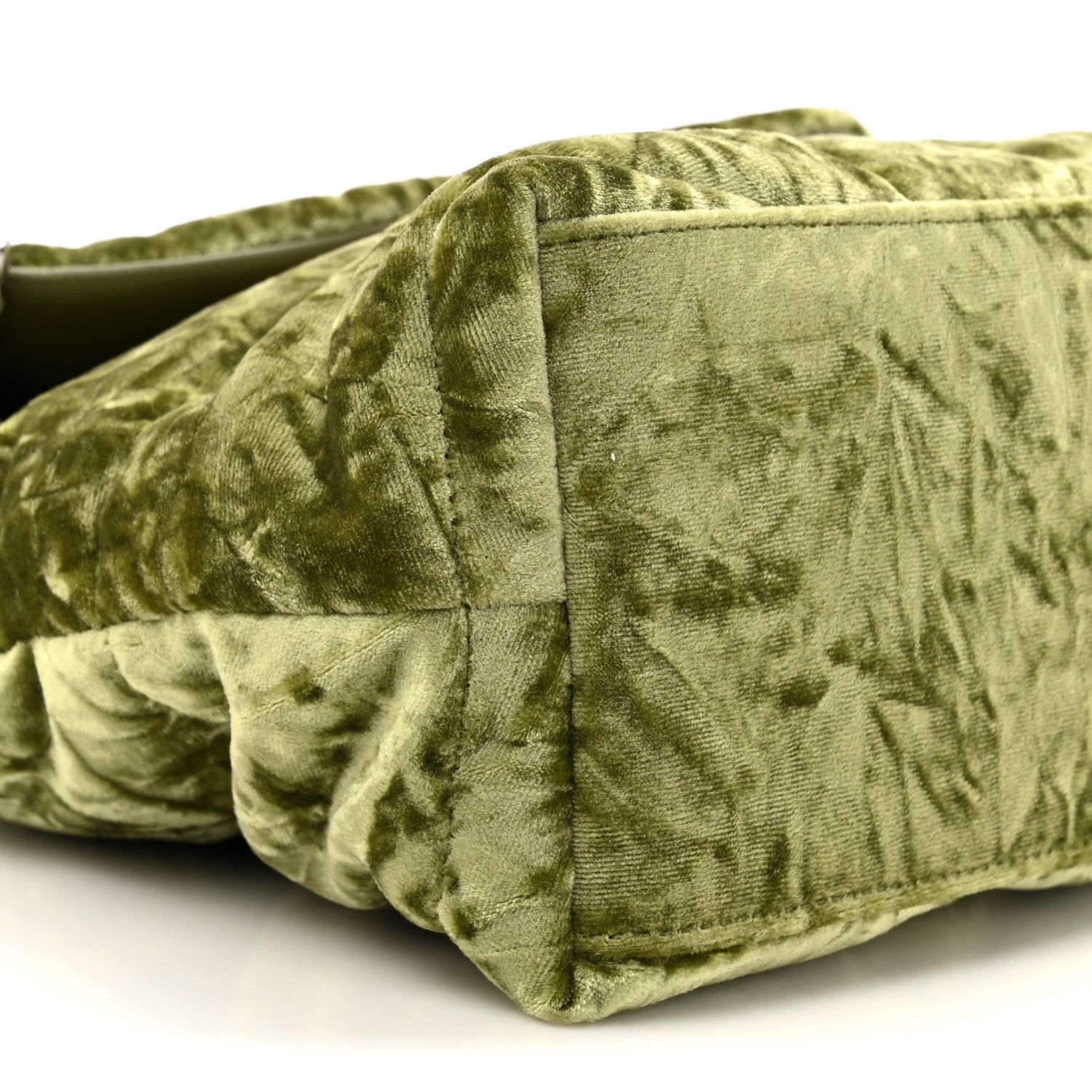 Saint Laurent Crushed Velvet Quilted Small Loulou Puffer Monogram Chain Satchel Green 10 of 10