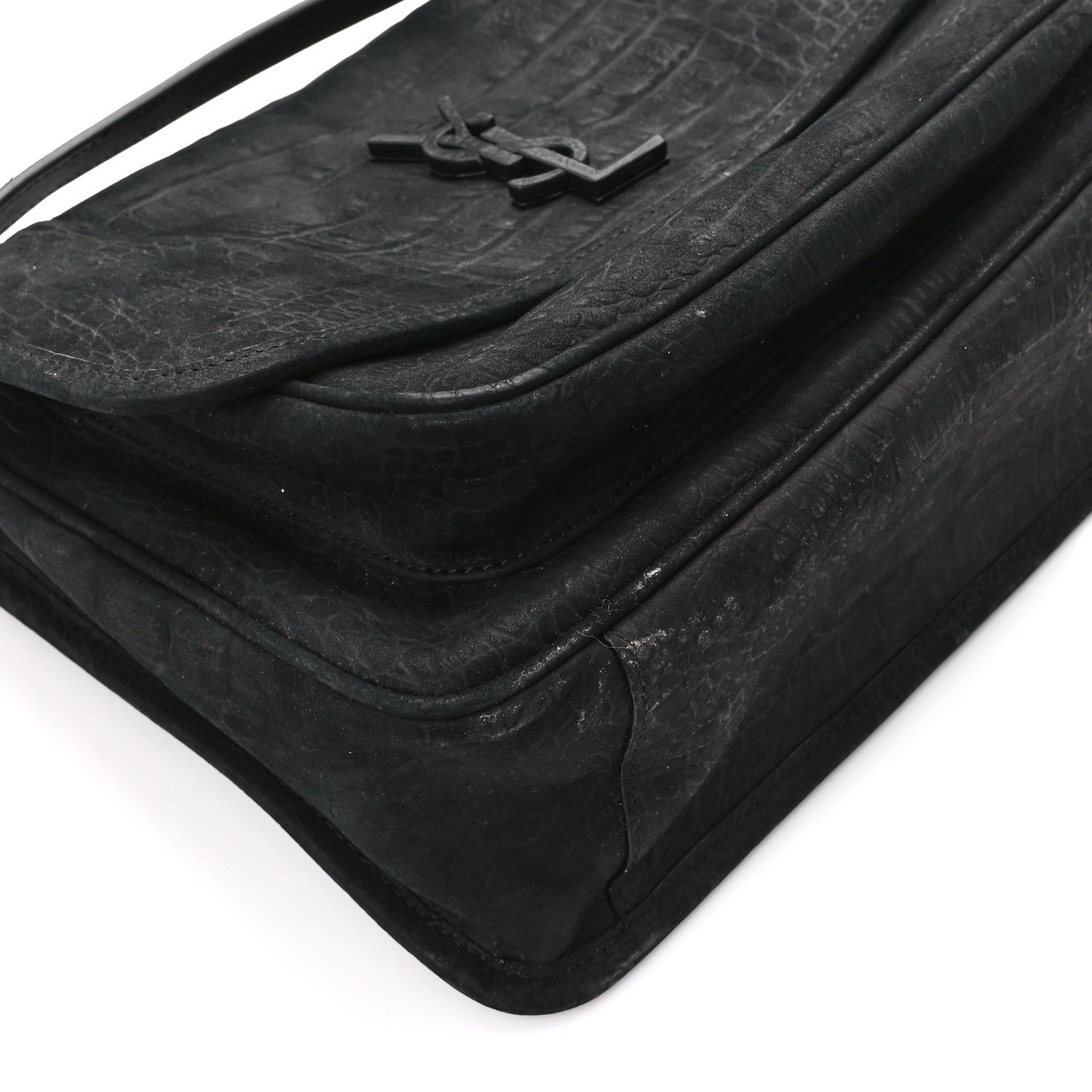 Saint Laurent Nubuck Crocodile Embossed Monogram Medium Niki Chain Satchel Black 10 of 13