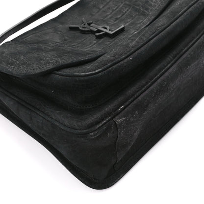 Saint Laurent Nubuck Crocodile Embossed Monogram Medium Niki Chain Satchel Black 10 of 13