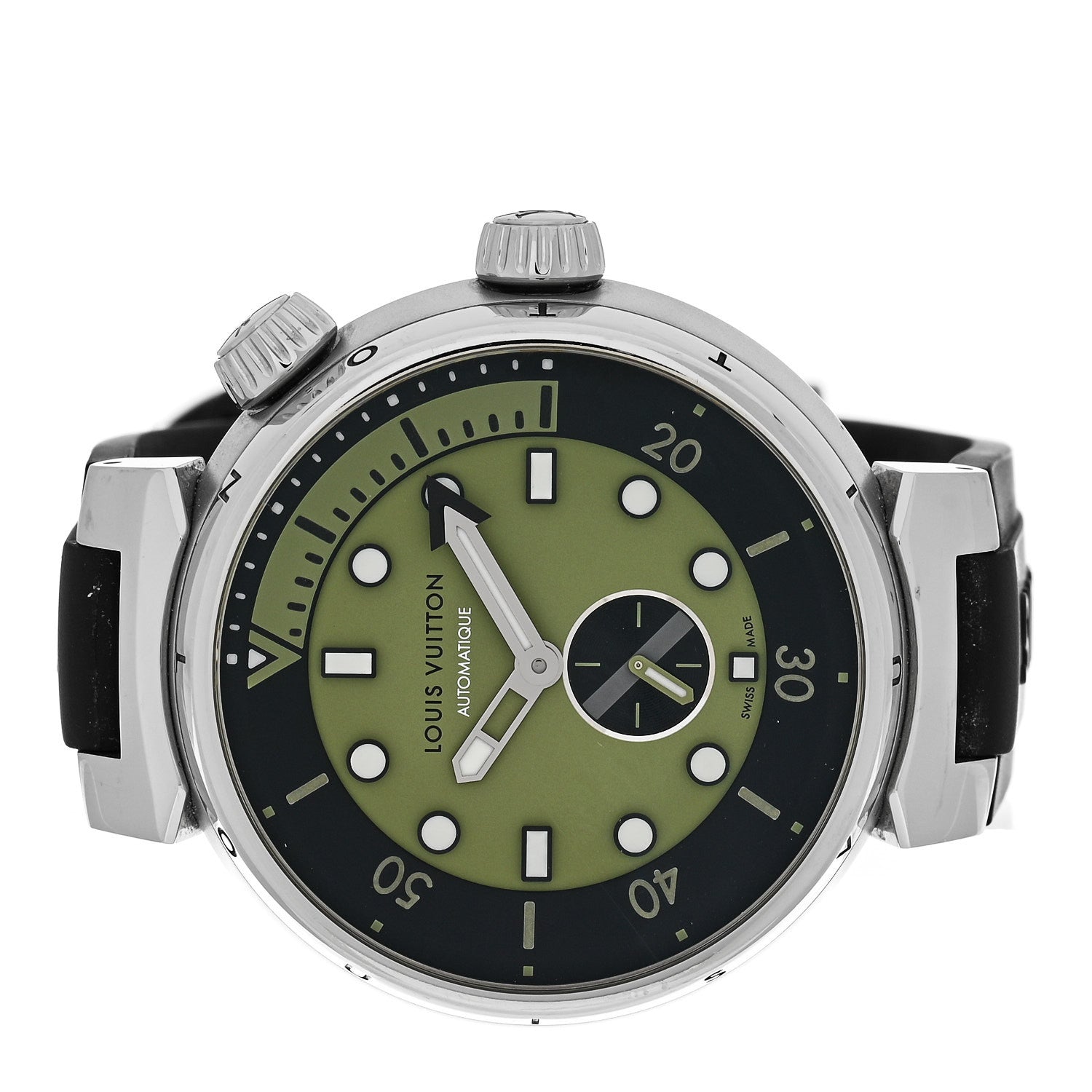 Louis Vuitton Stainless Steel Rubber 44mm Tambour Street Diver Automatic Watch Urban Green 2 of 5