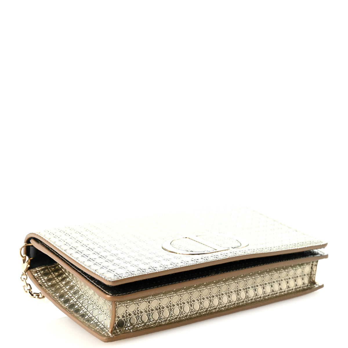 Christian Dior Metallic Patent Micro-Cannage 30 Montaigne 2 in 1 Pouch Gold 4 of 9