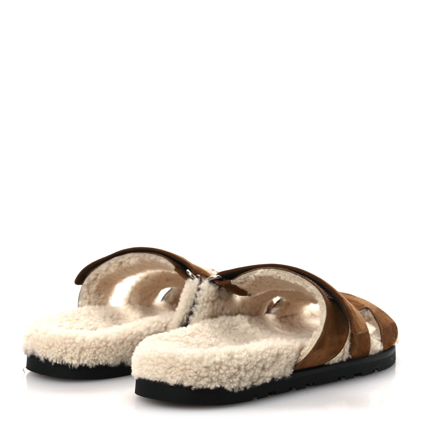Hermes Suede Goatskin Woolskin Mens Chypre Sandals 42 Brun Fume Ecru 5 of 10