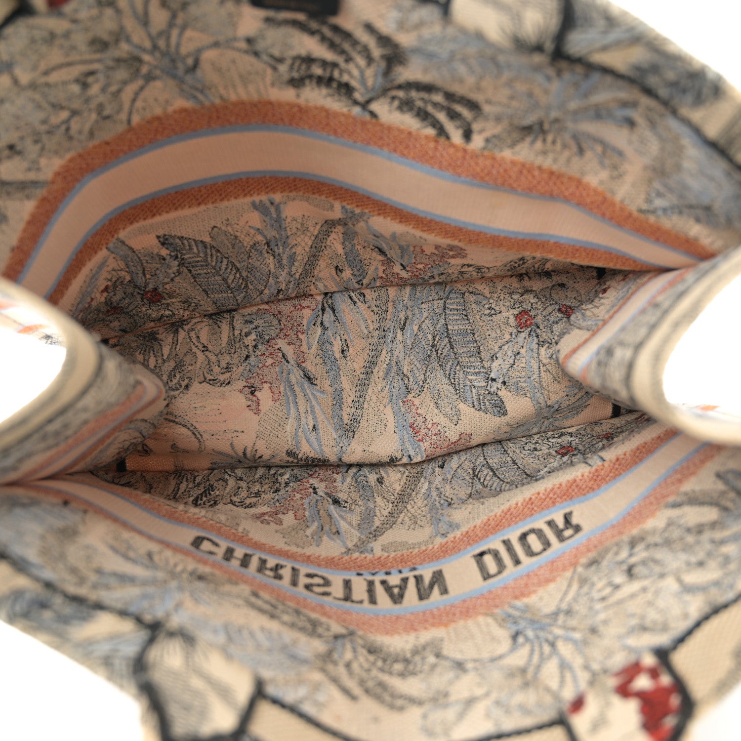 Christian Dior Canvas Embroidered Toile De Jouy Tropicalia Large Book Tote Denim Blue 5 of 11