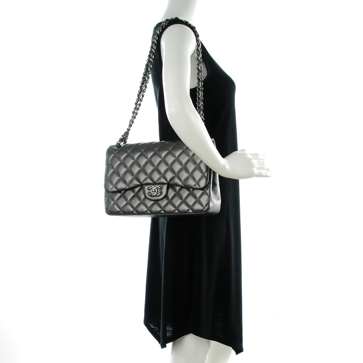 Lambskin Quilted Jumbo Double Charcoal Grey