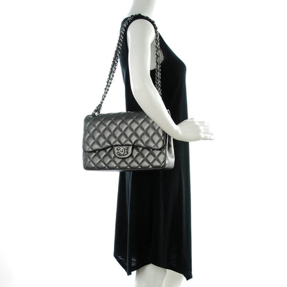 Chanel Lambskin Quilted Jumbo Double Charcoal Grey 2 of 9