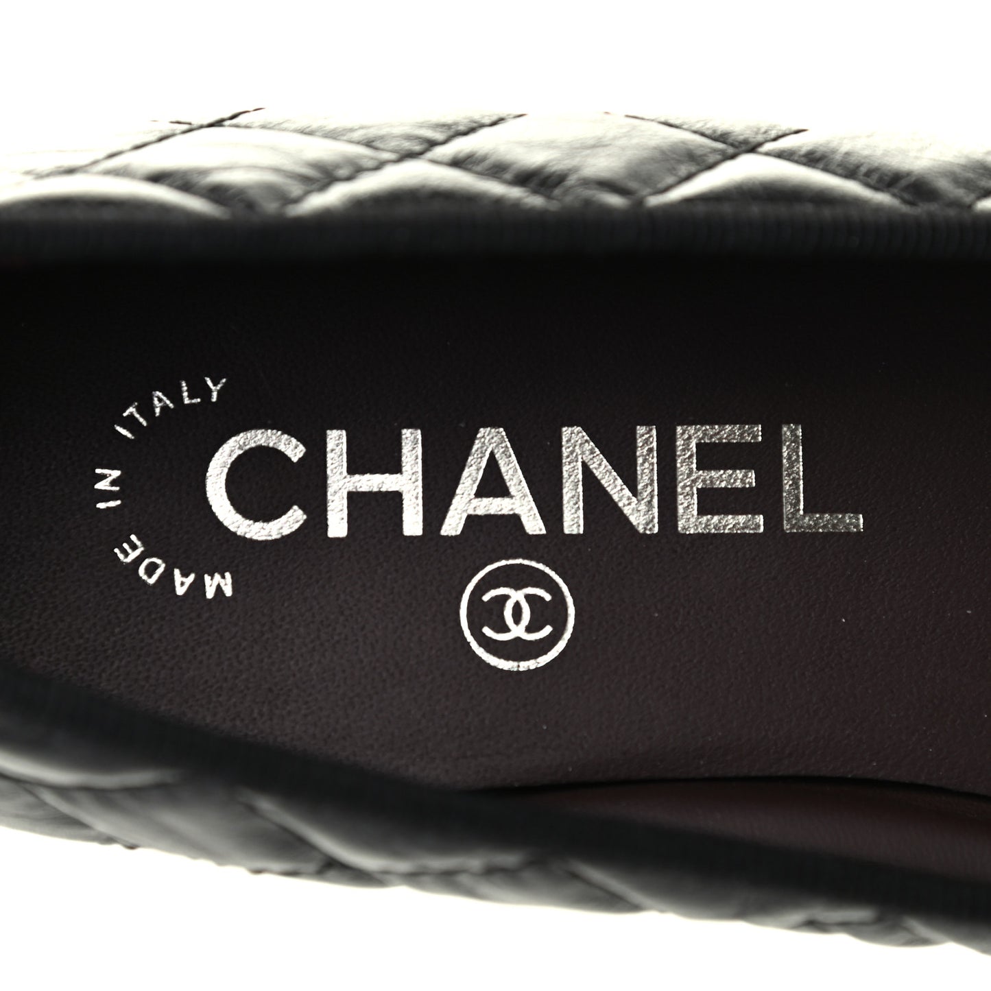 Aged Calfskin Quilted CC Cap Toe Ballerina Flats 37 Black