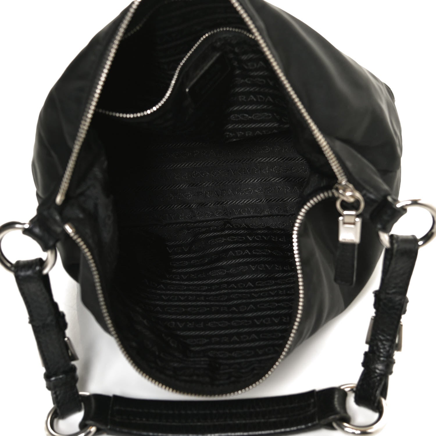 Prada Tessuto Nylon Calfskin Hobo Black 5 of 10
