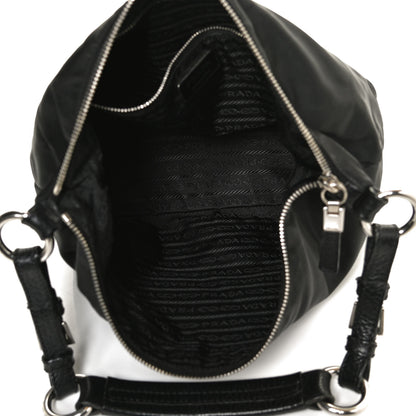 Prada Tessuto Nylon Calfskin Hobo Black 5 of 10