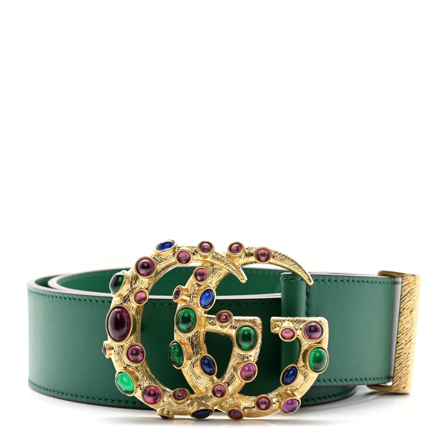 Calfskin Ceramic Glass Double G 40mm Belt 85 34 Emerald Multicolor