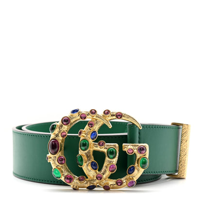 Gucci Calfskin Ceramic Glass Double G 40mm Belt 85 34 Emerald Multicolor 1 of 5