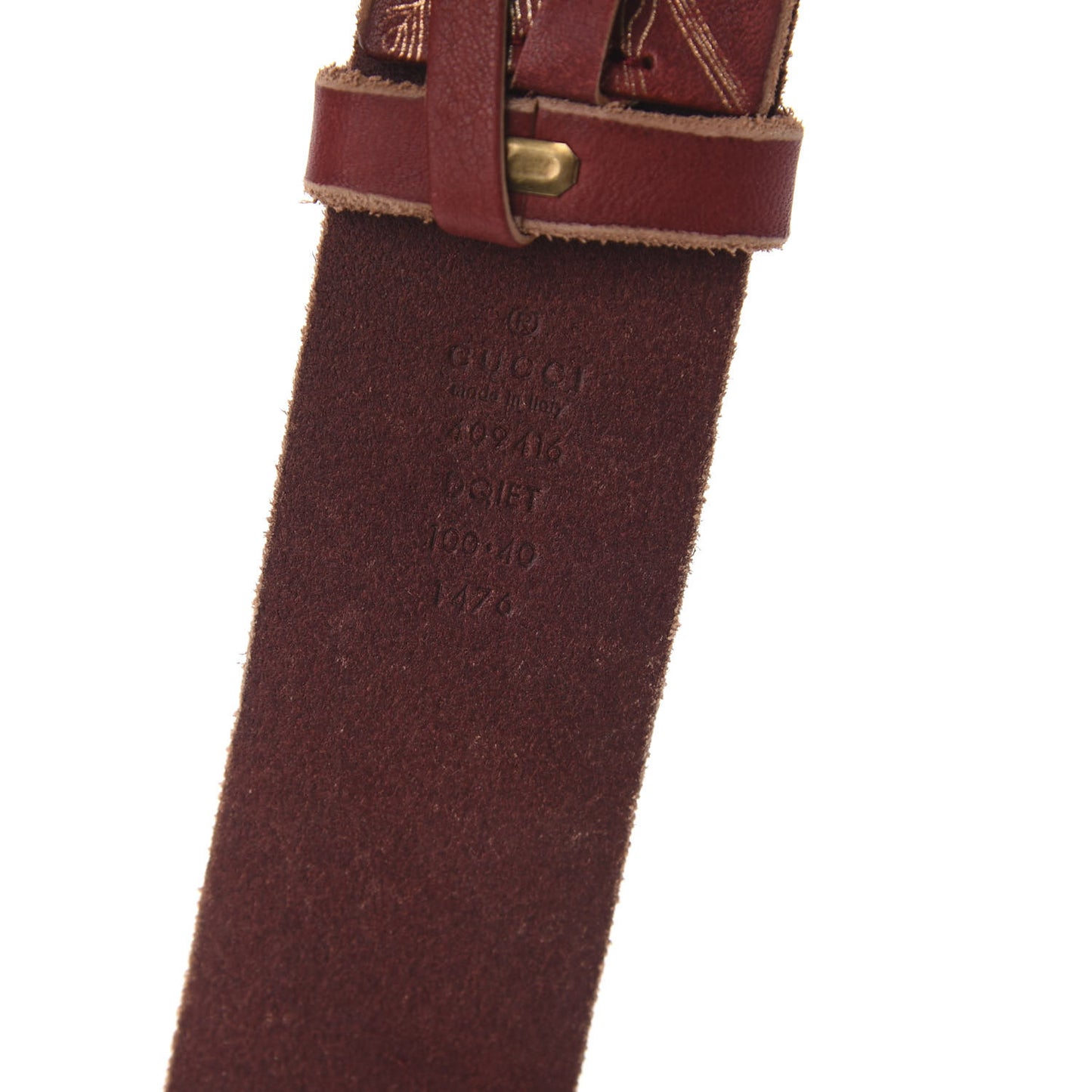 Faded Calfskin Leaf Print Double G 40mm Belt 100 40 Hibiscus Red Gold