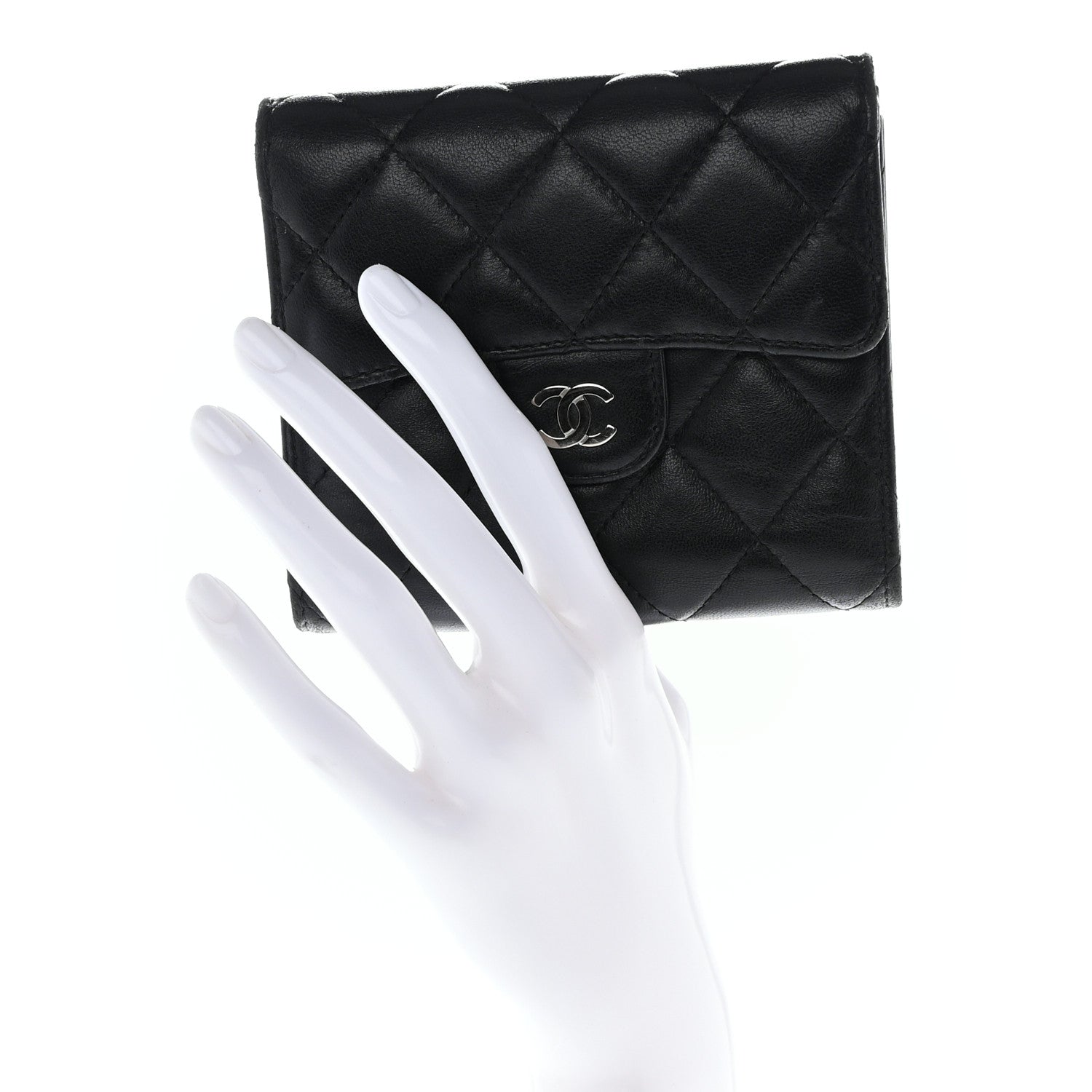 Chanel Lambskin Quilted Compact Flap Wallet Black 2 of 9