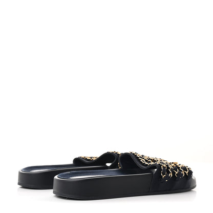 Chanel Satin Chain Flat Sandals 37 Marine 5 of 11