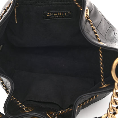 Chanel Calfskin Stitched Small Paris Rome Drawstring CC Bag Black 5 of 12