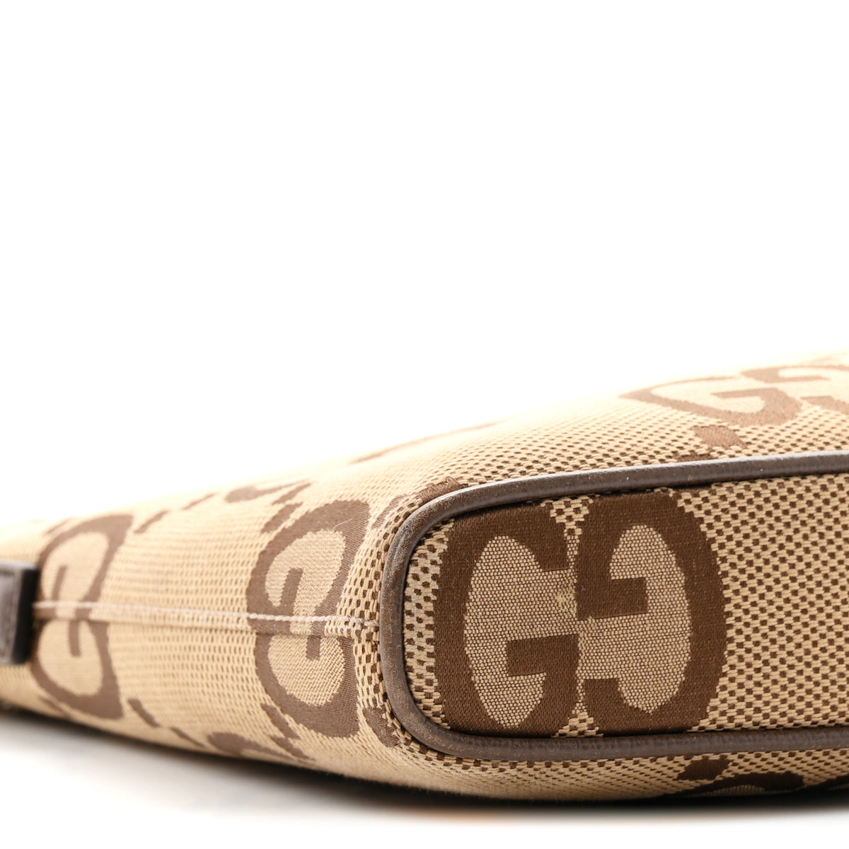 Gucci Monogram Jumbo GG Textured Dollar Calfskin Web Wristlet Messenger Bag Camel Ebony New Acero 9 of 11