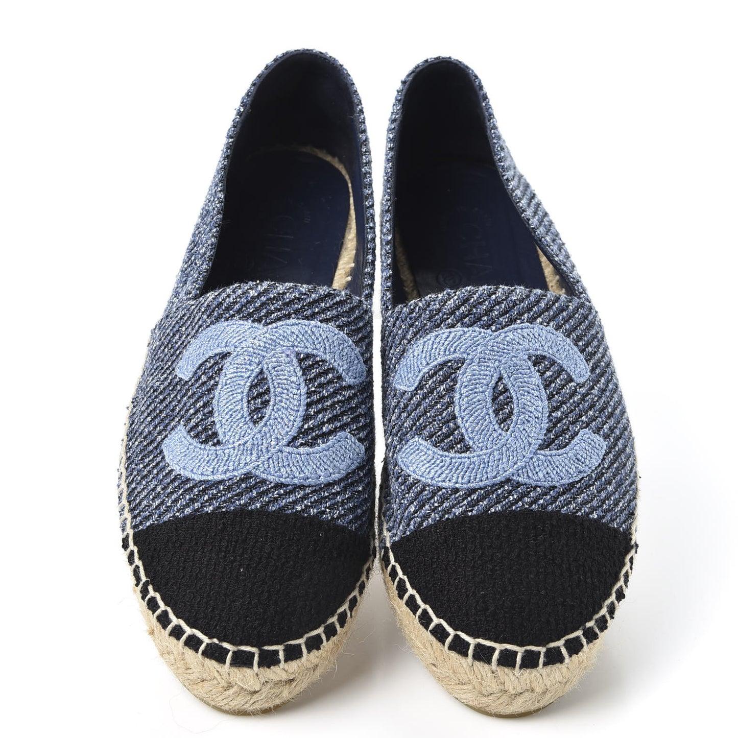 Cotton Tweed CC Espadrilles 36 Blue Ecru Black